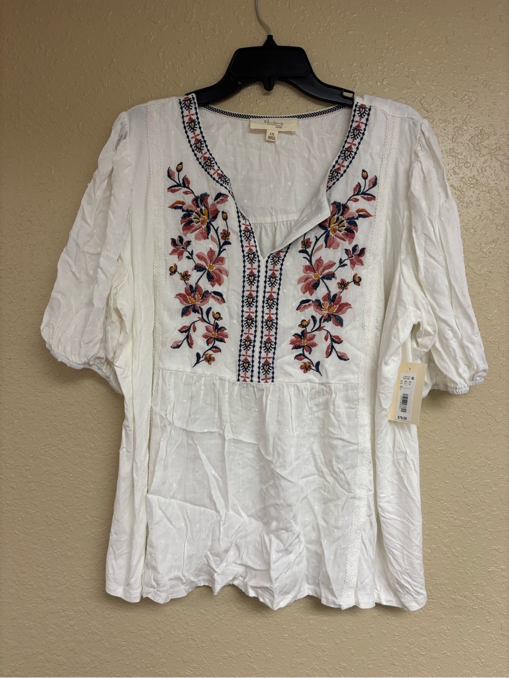 Nurture by Lamaze White Tunic Top with Pink & Navy Floral Embroidery